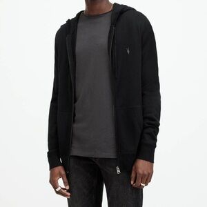 Mens All Saints Merino Wool Black Ramskull Zip Hoodie Sz XL